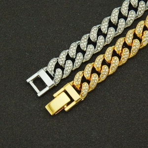 13mm Iced out cuban link necklaces in gold and silver finish with sparkling rhinestones