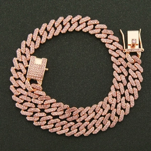 Exaggerated rose gold Cuban chain necklace with pink diamonds and iced out clasp for men