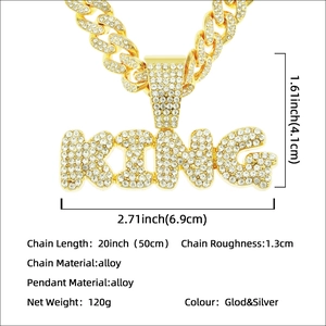 Collier pendentif King hip hop avec chaîne cubaine de 20 pouces en or et argent glacé