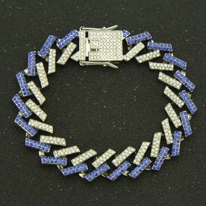 Iced out 15mm cuban link bracelet with blue and white crystals in hip hop street style