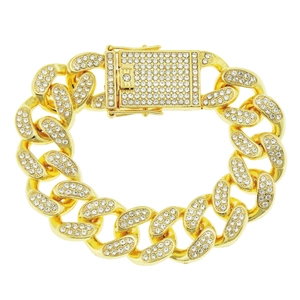 Bracciale cubano dorato stile hip-hop con cristalli scintillanti in zircone cubico