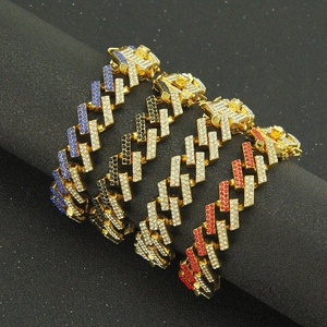 15mm Hip Hop Cuban link bracelet with iced out crystals in four diverse colorways