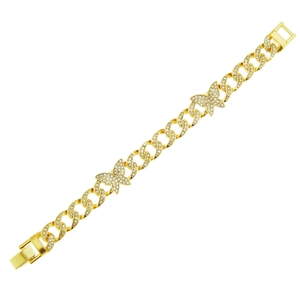 Bracelet gourmette cubaine plaqué or style hip hop avec motifs papillons glacés pour hommes