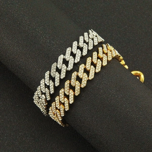 Hip hop iced out Cuban link bracelets in gold and silver finish with sparkling rhinestones