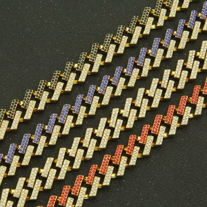 Hip hop iced out Cuban chain necklaces in gold with black blue white and red rhinestones