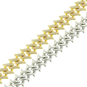 Collana cubana hip hop da uomo con cristalli e design a spine in oro e argento