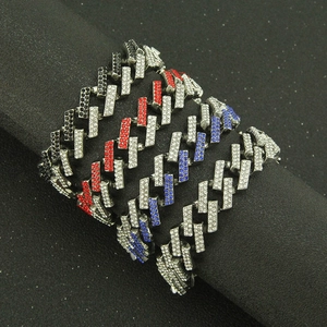 15mm Hip-hop Cuban link bracelets with sparkling crystals in four vibrant colors