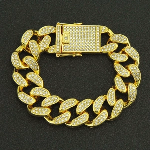 Bracciale da Uomo Hip Hop Iced Out Full Strass Maglia Cubana Lega Oro Argento Oro Rosa Placcato Punk Streetwear Gioielli