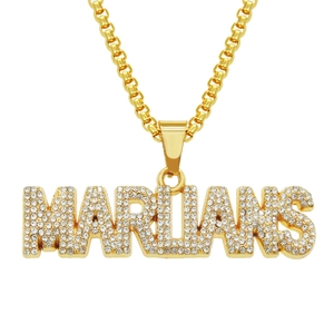 Herren Hip Hop MARLIANS Buchstabe Anhänger Halskette Strass Eingelegt Legierung Eisen Box Kette Gold Farbe Streetwear Schmuck