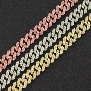 Iced out rhombic Cuban link necklace in gold, silver and rose gold with shiny rhinestones