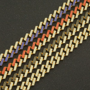 Detail of 15mm cuban link bracelets with colorful rhinestones and magnetic clasp