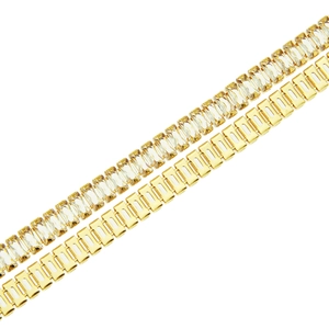 Luxurious gold-plated tennis necklace with rectangular clear cubic zirconia stones