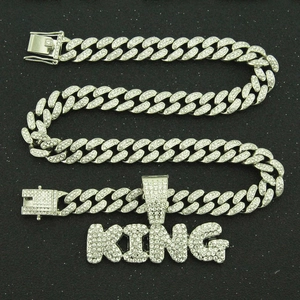 Collier pendentif King hip-hop avec chaîne cubaine glacée pour hommes en ton argent