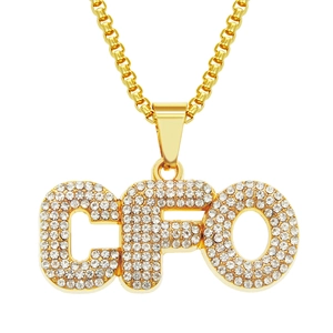 Hip hop CFO letter pendant necklace with gold plating and iced out pave set diamonds