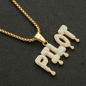 Hip hop iced out PIVOT drip letter pendant necklace with gold plated box chain for men