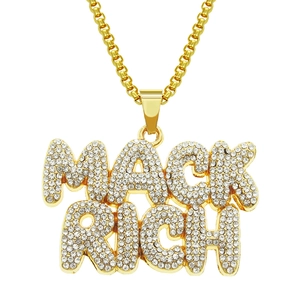 Collana da Uomo Hip Hop in Lega d'Oro con Pendente a Lettera MACK RICH in Strass Gioielli Streetwear Catena Veneziana