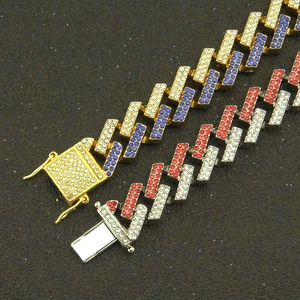 Men's 15mm iced-out diamond Cuban link chain bracelet with colorful stones and magnet buckle