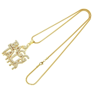 Collier hip hop pour homme avec pendentif BAGG TALK doré serti de zircons blancs