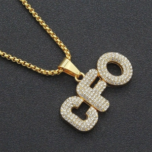 Hip hop gold necklace featuring CFO letter pendant paved with sparkling zircon stones