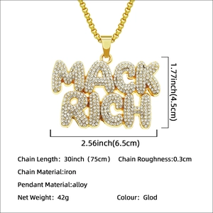 Ciondolo Hip Hop MACK RICH ghiacciato con catena box dorata da 75cm per moda uomo