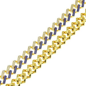 Men's 15mm cuban link bracelet with magnetic clasp and colorful rhinestones