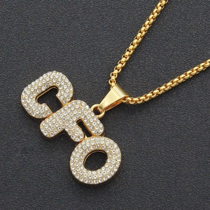 Hip hop gold plated CFO letter pendant necklace with iced out crystals and box chain