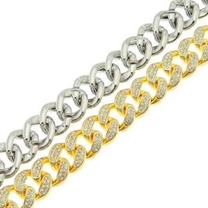 Bracciale a catena Cuban Link hip-hop pesante con finitura argento e placcatura oro