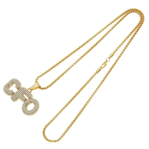 Hip hop gold plated CFO letter pendant necklace with sparkling micro-pave crystals