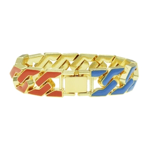 Men Hip Hop Wide Cuban Link Bracelet Alloy Colorful Enamel Rhinestone Domineering Street Dance Punk Jewelry
