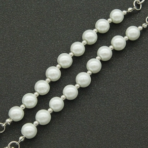 Collier hip hop avec perles et chaîne cubaine en acier inoxydable argenté pour femmes