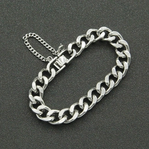 Retro polished silver Cuban link bracelet with security chain and foldable clasp