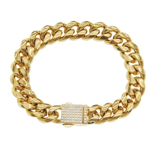 Bracelet Gourmette Hip Hop en Acier Inoxydable pour Hommes Avec Fermoir en Zirconia Doré Bracelet Chaîne Bijoux Biker