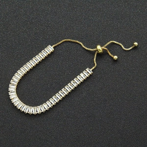 Elegant gold adjustable bracelet with sparkling rectangular zircon stones for women
