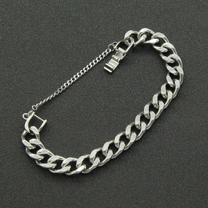 Vintage silver Cuban link chain bracelet with fold-over clasp and safety chain for unisex