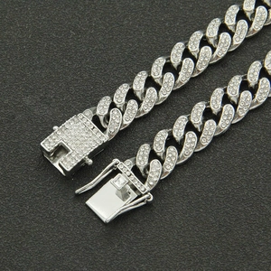 Exaggerated cool silver iced out Cuban link chain necklace with star patterns for men