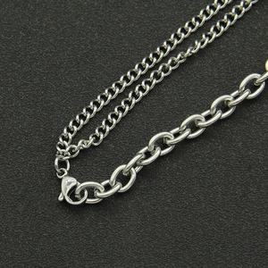 Collier hip hop en acier inoxydable argenté avec mélange de chaînes à maillons