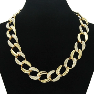 Collier Bracelet Gourmette Iced Out Strass Alliage Plaqué Or Argent Bijoux Hip Hop pour Hommes Femmes Mode de Rue