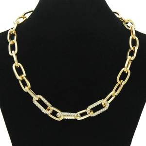 Retro Cuban link chain necklace for women with gold-plated finish and sparkling rhinestones