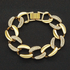 Hip Hop Cuban Link Bracelet Iced Out Alloy Rhinestone Thick Chain Harajuku Style Streetwear For Men And Women