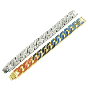 Men's hip hop Cuban link bracelet set featuring silver diamond inlay and colorful enamel links