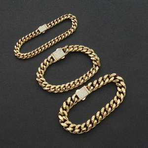 Bracelets gourmette dorés pour hommes avec fermoirs sertis de zircons en trois largeurs