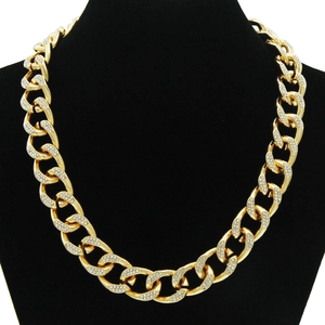 Hip Hop Iced Out Cuban Link Chain Necklace Bracelet Set Alloy Rhinestone Pave Gold Silver Fashion Jewelry For Men Women