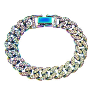 Bracelet cubain arc-en-ciel serti de cristaux brillants pour hommes style hip hop