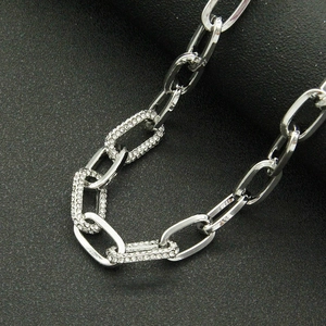 Modern chunky Cuban link chain necklace for women with silver finish and sparkling crystals