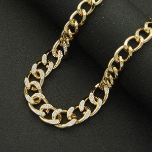 Collar de cadena cubana dorada para hombres y mujeres con brillantes diamantes de imitación