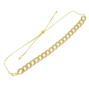 Adjustable gold Cuban chain necklace with full crystal rhinestones and lobster clasp