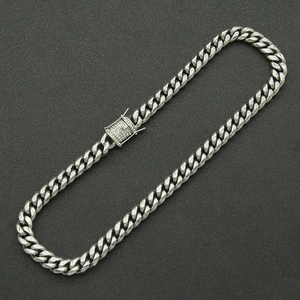 Silver Cuban link chain necklace with sparkling zircon pavé buckle for men