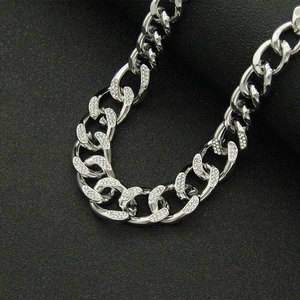 Collar de cadena cubana plateada con cristales brillantes para hombre y mujer