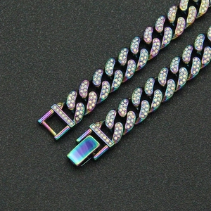 Bracelet gourmette arc-en-ciel serti de strass avec fermoir sécurisé style hip-hop