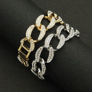 Set bracciali cubani ghiacciati in oro e argento con strass bianchi scintillanti